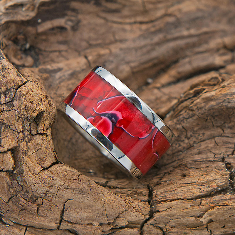 Edelstahlring im Harzinlay Crimson-Rot Edelstahlring im Harzinlay Crimson-Rot
