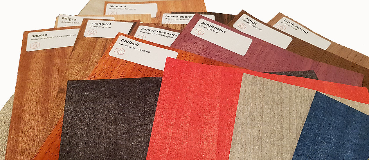 Unterschiedliche Holzfurniere für die Bentwood-Methode, © Manufaktur-Schwalm Unterschiedliche Holzfurniere für die Bentwood-Methode, © Manufaktur-Schwalm